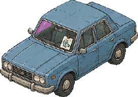 A blue sedan